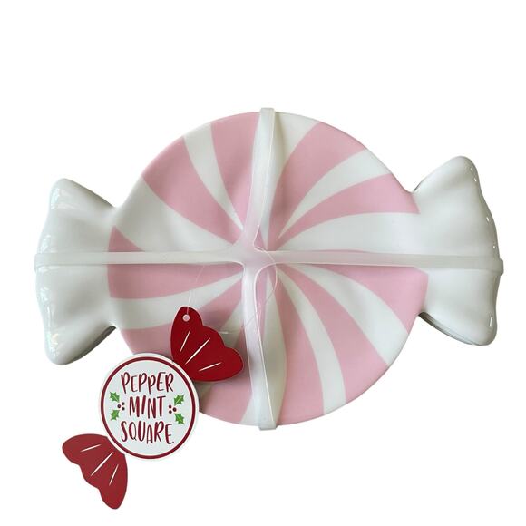 Peppermint Candy Shaped Melamine Christmas Appetizer Plate Set 4 PINK & White - Picture 1 of 13